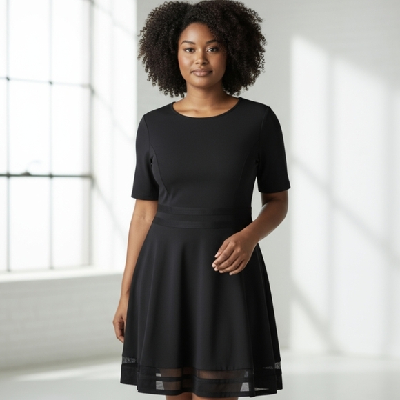 Calvin Klein Black A-Line Classic Corpcore Fit & Flare Knit Dress Sz 14 - Picture 1 of 9